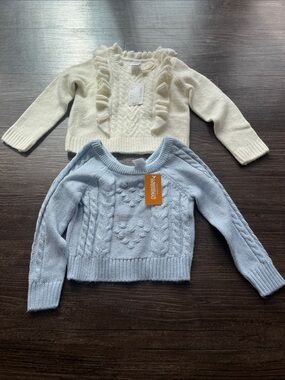 Gymboree Ivory Ruffle Knit Sweater & Light Blue Cable Knit Sweater Bundle NWT 3T